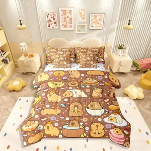 Capybara 7 Pieces Bedding Set,Cute Capybaras Bed Bag,Funny Rodent Animals Bed Set,Includes Comfortersheet Set,Pillowcases  Coversstars Bed Set