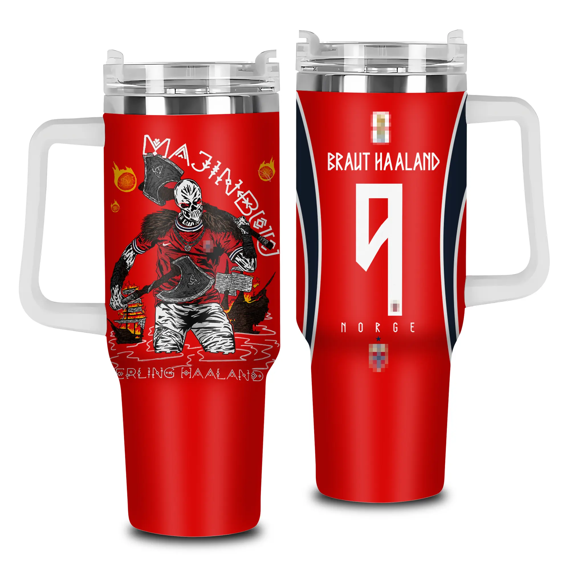 Erling Haaland 40oz 20oz Tumbler High-Quality Insulated Tumbler V1, Norwegian Striker Football Theme Tumbler With Handle, Viking Warrior Goal Machine Football Fan Gift Tumbler, WC 2026, Leakproof Travel.