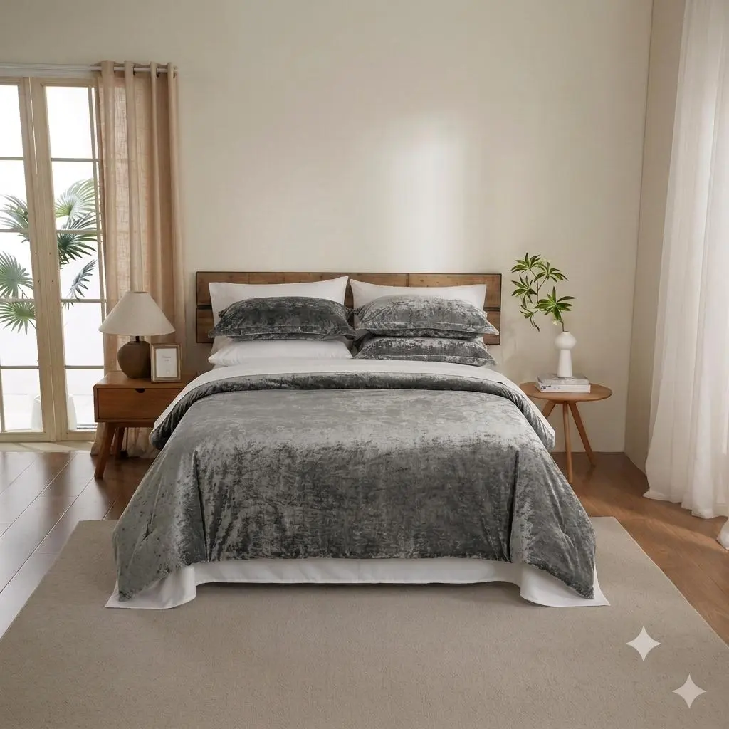 Say Yes Bedding 9-Piece Cool Grey Velvet Comforter Set with Egyptian Cotton Sheets