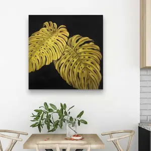 212 MAIN Gold Monstera Floral High-Def Photo Wall Decor Print - 32x32 in Botanical Illustration Prints, Nature-Inspired Home Room Decor