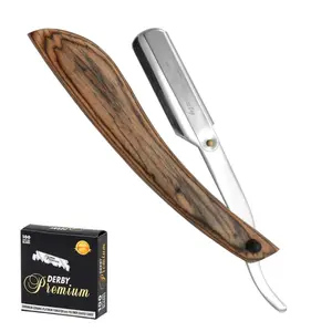 G4 Razor Barber Artificial Wood Handle Stainless Steel Folding Razor, Cut Throat Professional