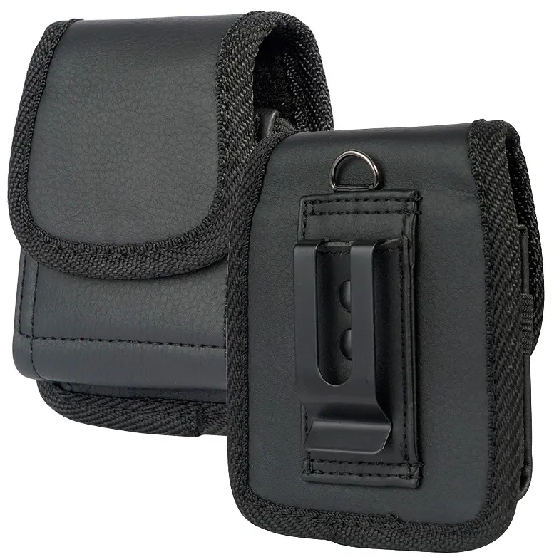 Case for Galaxy Z Flip 6 Phone, Nakedcellphone Black Vegan Leather Vertical Pouch [with Belt Loop, Metal Clip, Magnetic Closure] for Samsung Z Flip 5, Z Flip4, Z Flip3 (2024/2023/2022/2021/2020)