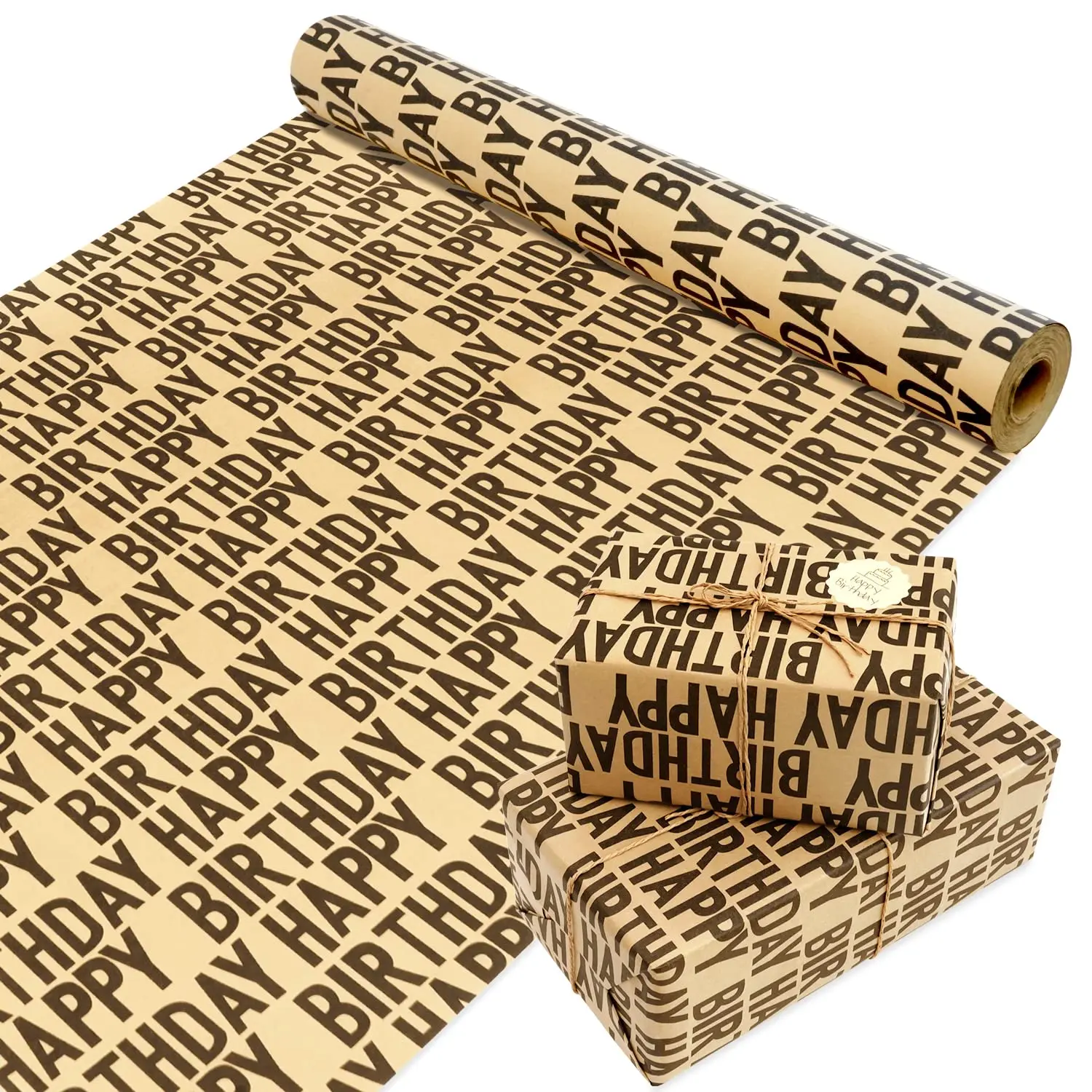 Birthday Wrapping Paper Roll, Black Kraft Jumbo Roll, 17x590 inches, for Boys, Men, Women, Girls