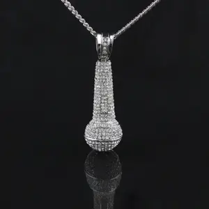 Men's Necklace Jewelry Premium Sense Diamond-encrusted Microphone Microphone Pendant Niche Hip Hop Necklace
