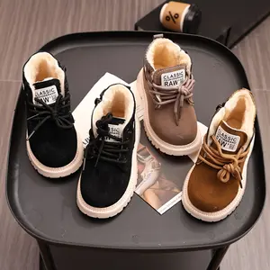 2025 New Arrival Boys' Winter Boots - Lightweight Mid-Calf Snow Boots with Side Zipper & Lace-Up Closure, Warm Fleece Lined & Rubber Sole for Outdoor Play, Casual Streetwear (Black, Brown, Beige), Winter Boots for Snow, Youngsters Winter Footwear,