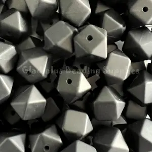 14mm Black Hexagon Silicone Bead - Loose - Crafting Supplies - Beading Supplies