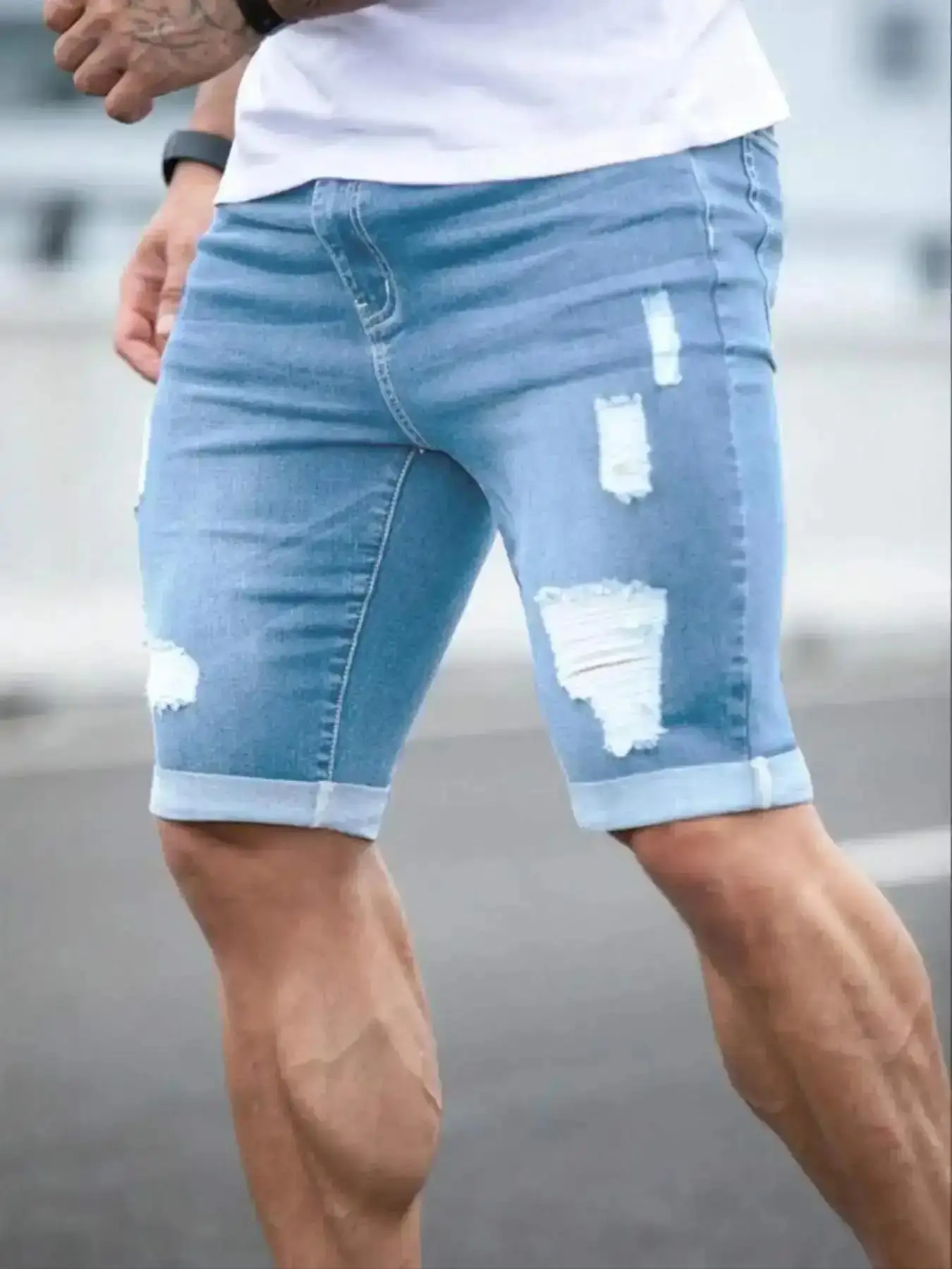 Men's Ripped Short Jeans, Regular Fit Casual Streetwear Fashion Comfy Breathable Denim Shorts with Pocket for Daily Outdoor Wear, Men's Bottoms for Summer, Comfortable, Stretchy, Stylish