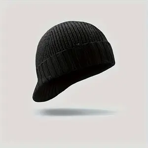 Men's Wool Knit Solid-Color Elastic Baseball Cap - Lightweight, Soft, Comfortable, Windproof Warmth, Knitted Brim Duck Tongue Hat for Outdoor Sports - Autumn Winter Accessory