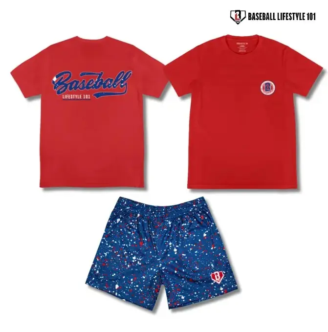 Baseball Lifestyle 101 Splatter Established Tee & Shorts Set USA Colors, Matching Baseball Outfit for Youth & Adults, Patriotic Athletic Apparel, Baseball Streetwear Set
