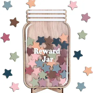 New Star Silhouette Design Wooden Star Reward Jar Set, Teacher Classroom Use, Classroom Decoration, Boost Learning Motivation, Incentive & Self-Discipline Gift, Learning Tool