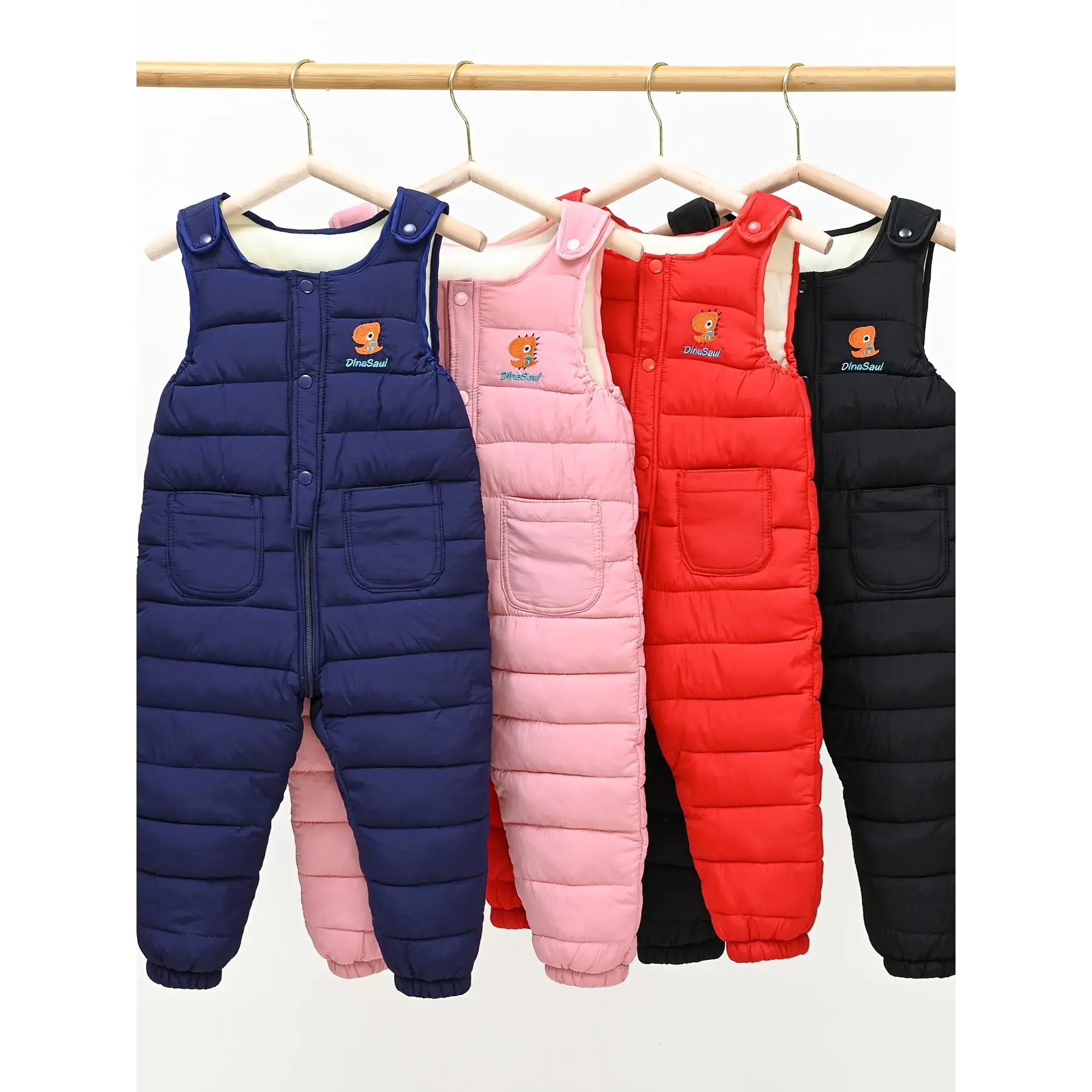 Suspender Snow Pants for Toddler Boys, Warm Fleece-Lined Polyester Trousers with Animal Print and Pockets for Winter, Sizes 1-2Y, 3-4Y, 4-5Y, Animals, 2 - 3 Years