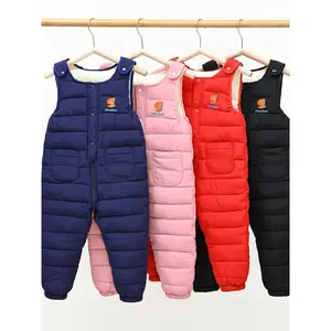 Baby's Warm Fleece Lining Snow Pants with Pockets, Toddler & Infant Boy's Suspender Pants Winter Outdoor, Perfect Outdoor