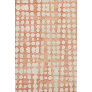 HomeRoots 669108 10x14 ft. Coral & Beige Polka Dot Machine-Made Washable Rectangle UV-Treated Area Rug, Uv-Treated Area Rugs