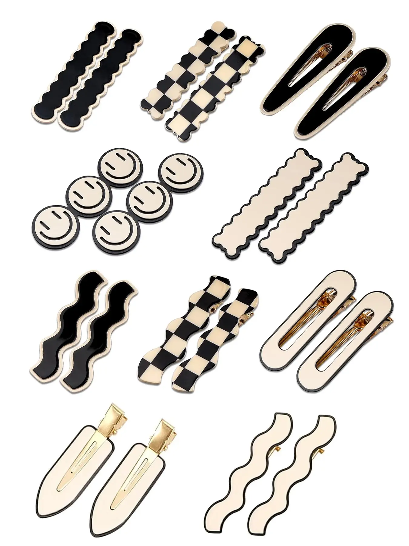 20 PCS Simple No Bend Hair Clips, Black White Checker Barrettes, No Crease Wave Geometric Duckbill pins, Korean Styling Minimalist Goddess Hair Clip Hairpin Hair Accessories, Hair Style Accessory, Hair Decor, Gifts for Women Girls