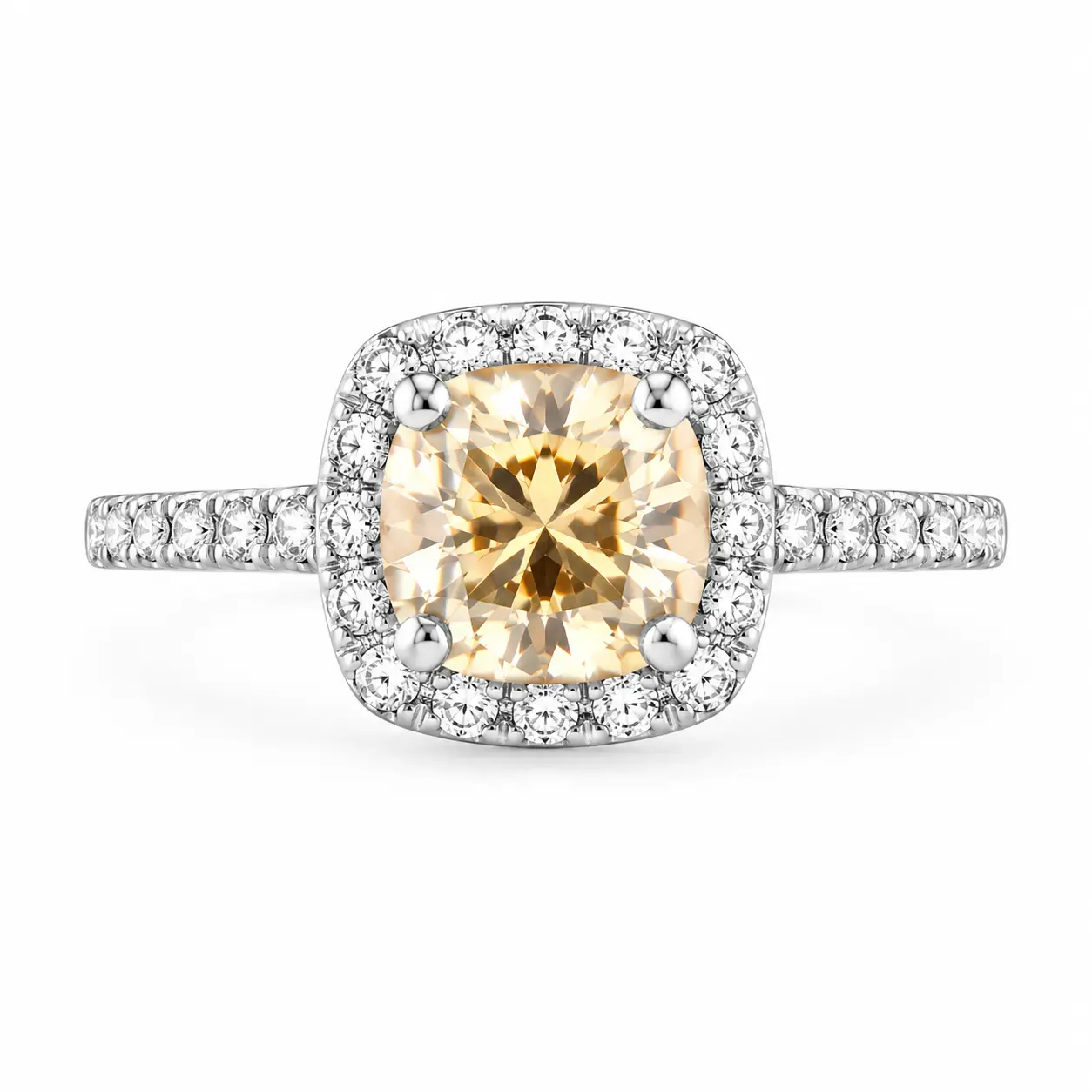 Women's Adjustable Cushion-Cut Moissanite Ring, Sparkling Halo Champagne Costume Jewelry Ring