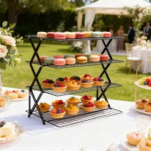 4-layer foldable cooling rack, baking tray metal wire rack, stackable baking cooking drying silk cooling rack adjustable 4 kinds of setting design, camping grill, used for cooking baking cooling baking cookies cake