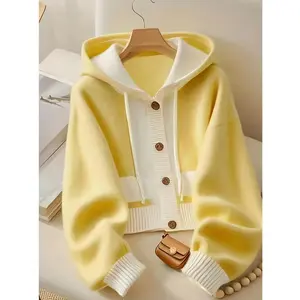 2026Women's Long  , Casual Comfortable Versatile, Suitable for Spring, Autumn, and Winter,  Daily Outings tiktok shop trending fresh find st neck   waist length align  Womenswear Yellow Clothes Knitwear Tops Gamis
