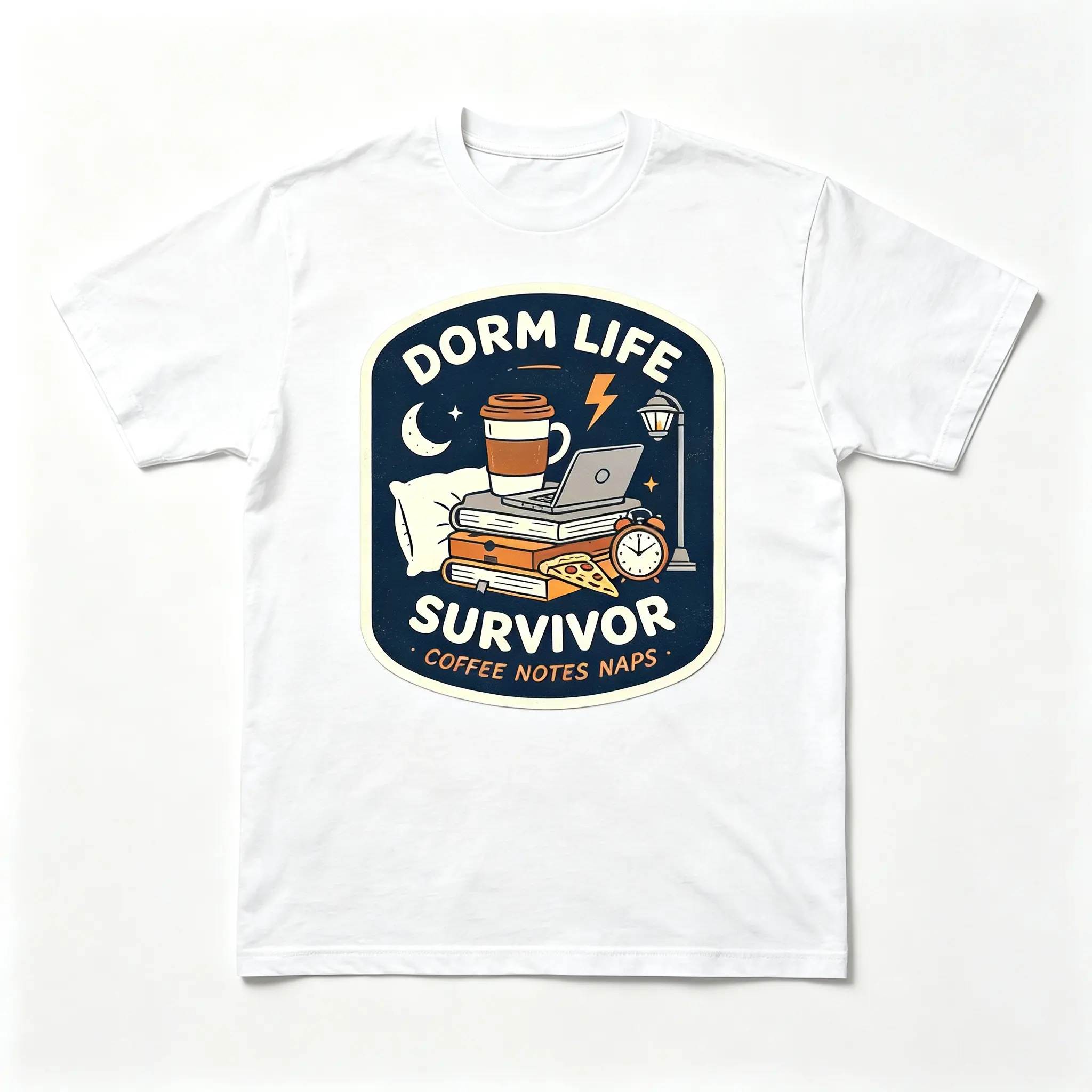 Dorm Life Survivor Coffee Notes Naps Vintage College Dorm Oversized Tshirt Unisex Acid Wash Heavyweight Cotton Back To School Student Tee White Black Washed Grey