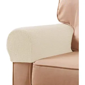 armrest covers with upgraded anti-slip feature, made of spandex.Suitable for chairs, sofas, armchairs, sofa covers, and recliner sofas with hook-and-loop tape (2 pieces, ivory color)