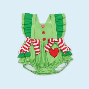 Infant baby girls Christmas red heart bubble romper