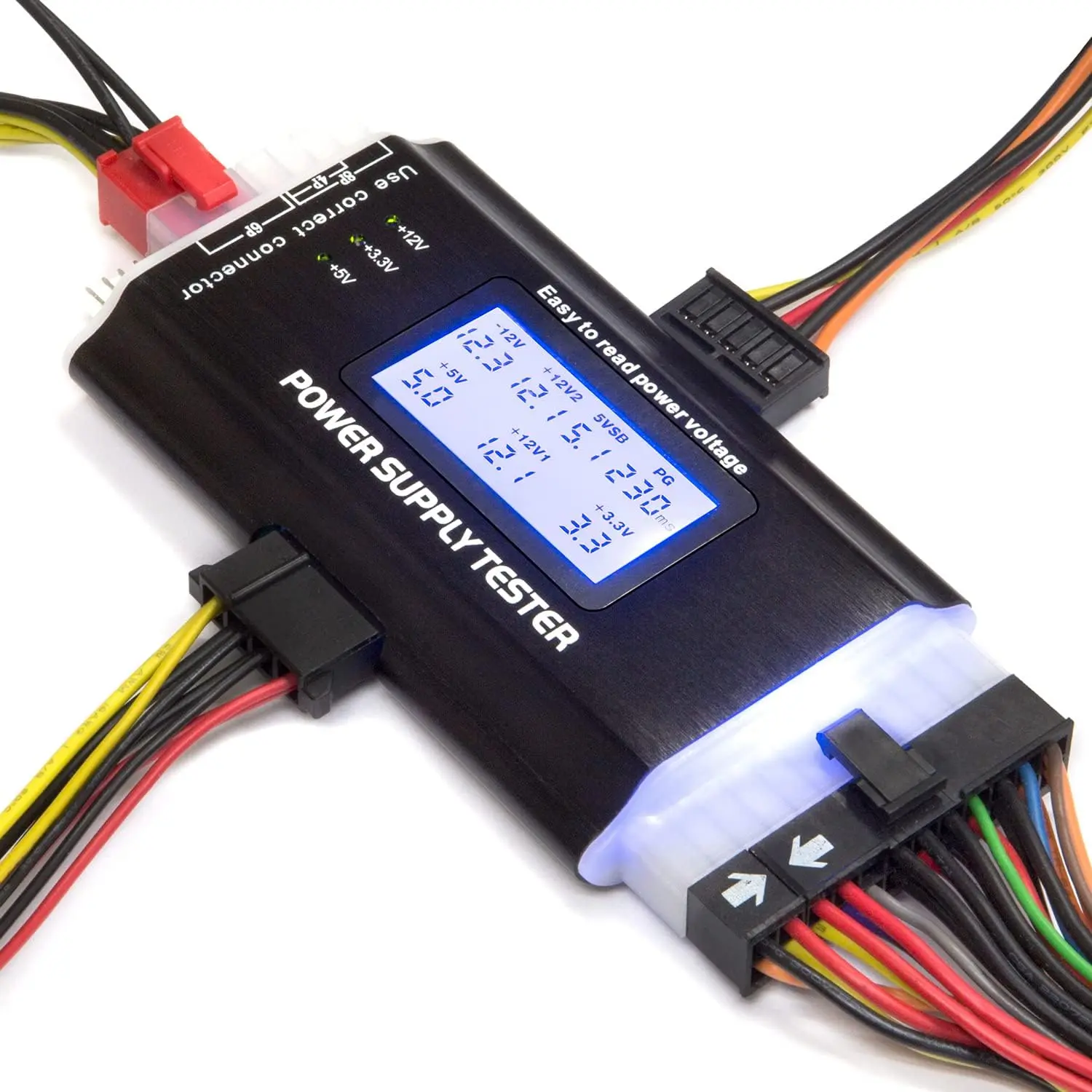 Aluminum Body Digital Power Supply Tester with LCD Display, Digital Screen – PC Accessory for PC Power Supply Testing, Compatible with ATX, ITX, IDE, HDD, BTX, Easy-to-Use Diagnostic Tool