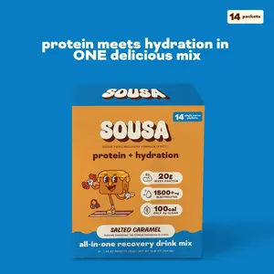 Sousa, Salted Caramel Protein + Hydration Mix, 20g Whey Protein + 1500mg Electrolytes, 14 Packets, Fitness & Daily Wellness, Muscle Recovery & Hydration Support