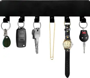 Key Holder for Wall, Key Hooks with 6 Hooks, Wall Mounted Key Holder for Hallway, Self Adhesive Key Rack(Black) Hanging Decor Installation Matte