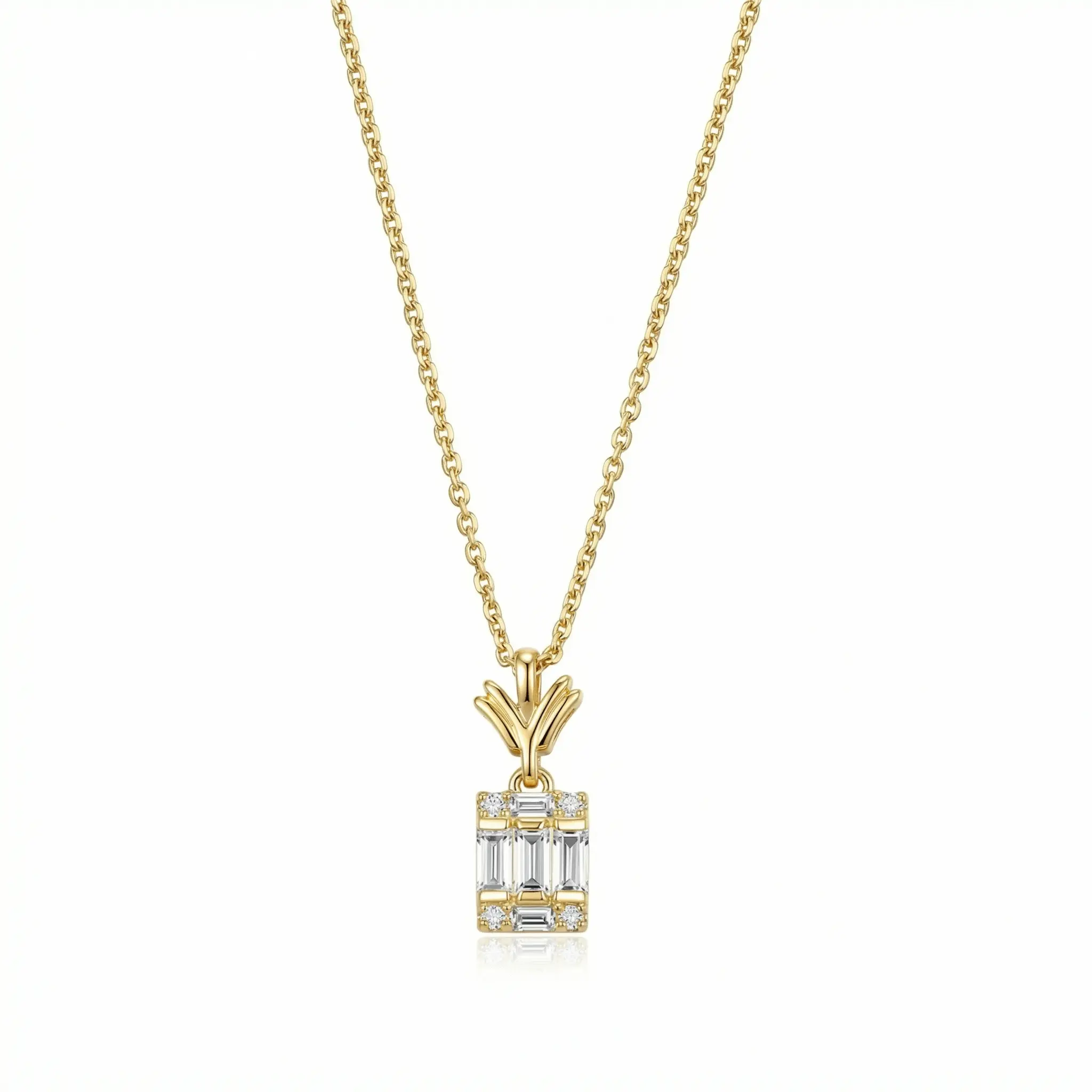 Pineapple Baguette Necklace – Solid 925 Sterling Silver, Thick Real 18K Gold Plating – pineapple baguette pendant necklace, bridesmaid gift, hypoallergenic fine jewelry – Gift for Her, Mom & Best Friend, Mother's Day, Anniversary & Birthday