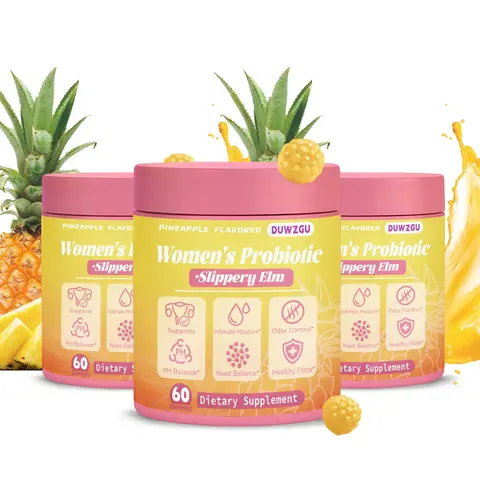 Feminine Probiotics Gummies with Slippery Elm | Pineapple Flavor | Prebiotic-Probiotic Mix | pH Balance & Dryness Relief | Healthcare Dietary Supplement