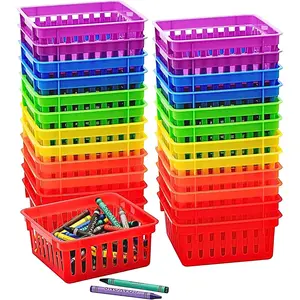 PrimPick Small classroom storage baskets, sturdy plastic containers for colored crayons and pencils, desk storage boxes, supplies, offices, toy storage