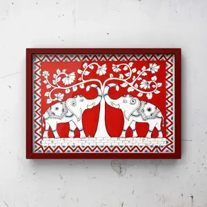 Indian art paintings, Kalamkari paintings. Indian paintings, Indian folk art paintings, Indian red paintings. Baby elephant paintings. Decor Room