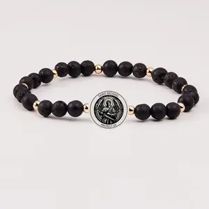 HOLY WATER MEN'S SAINT MICHAEL BRACELET IN LAVA ROCK