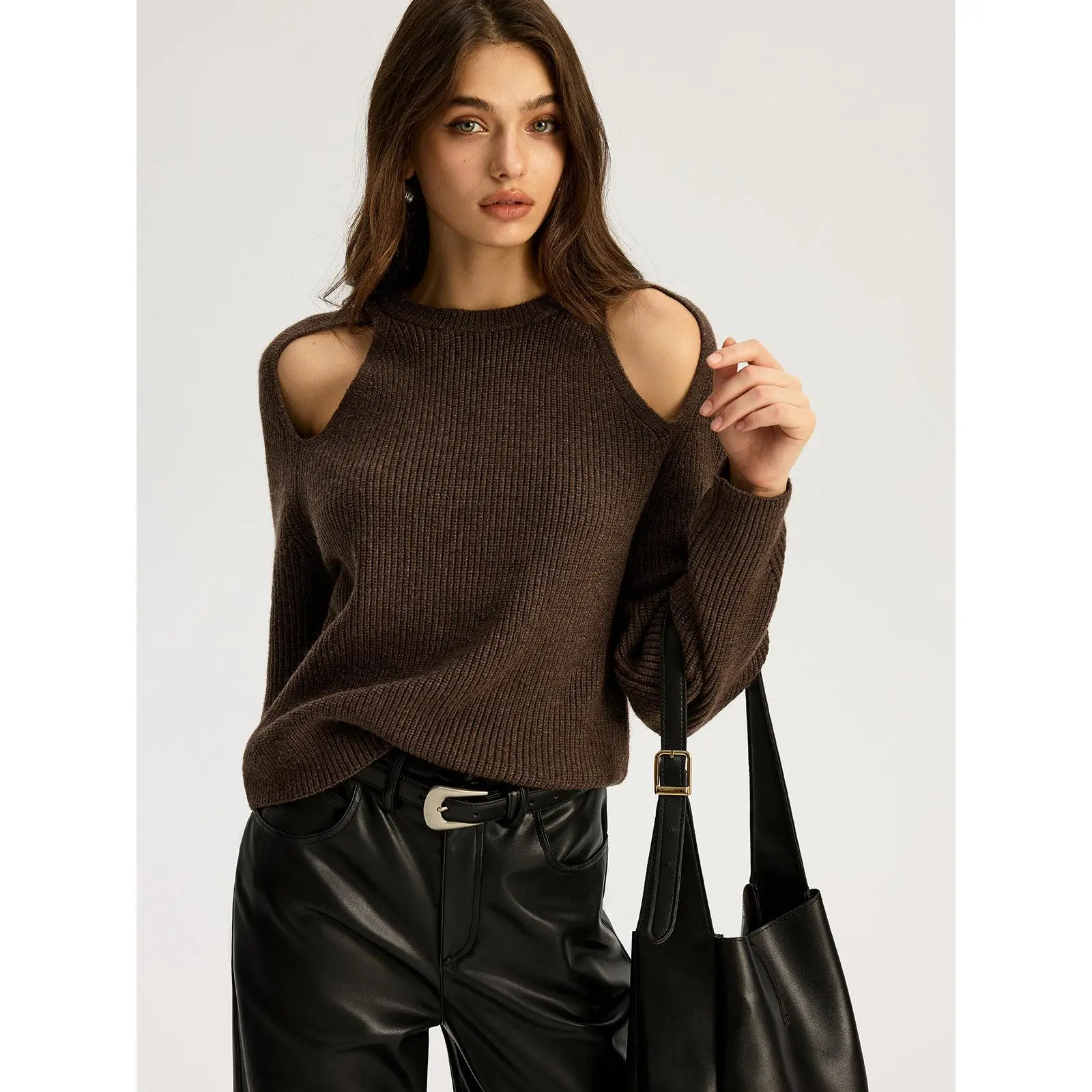 Cut-out Ribbed Knit Sweater