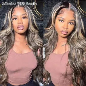 Balayage Highlight M1B/27 Colored 13x6 Invisible-Drawstring Pre-Everything Human Hair Wig 250% Density