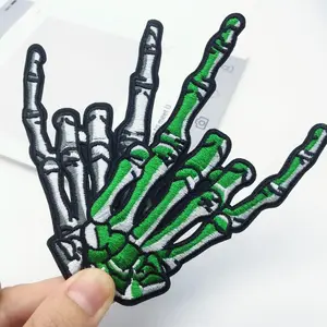 Punk Skull Finger Pattern Embroidery Patch, 2 Counts Iron on Patch for for Clothes, Bags, Hats, DIY Sew on Patch for Decor, Sew on Appliques