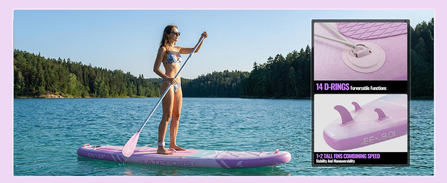 10'6''x33''Inflatable Stand Up Paddle Board, 400lbs Extra Wide Stand Up Paddleboard with Kayak Seat, Anti-Slip EVA Deck Premium SUP Accessories Kit, Non-Slip Stable Deck Boat