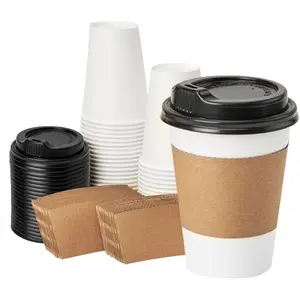 RACETOP 12 oz 50 pack Disposable Paper Coffee Cups with Lids and Sleeves