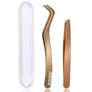 False Eyelash Applicator Tool 2 pieces for Lash Clusters, Gold DIY Eyelash Tweezers Set (Golden,2pcs)