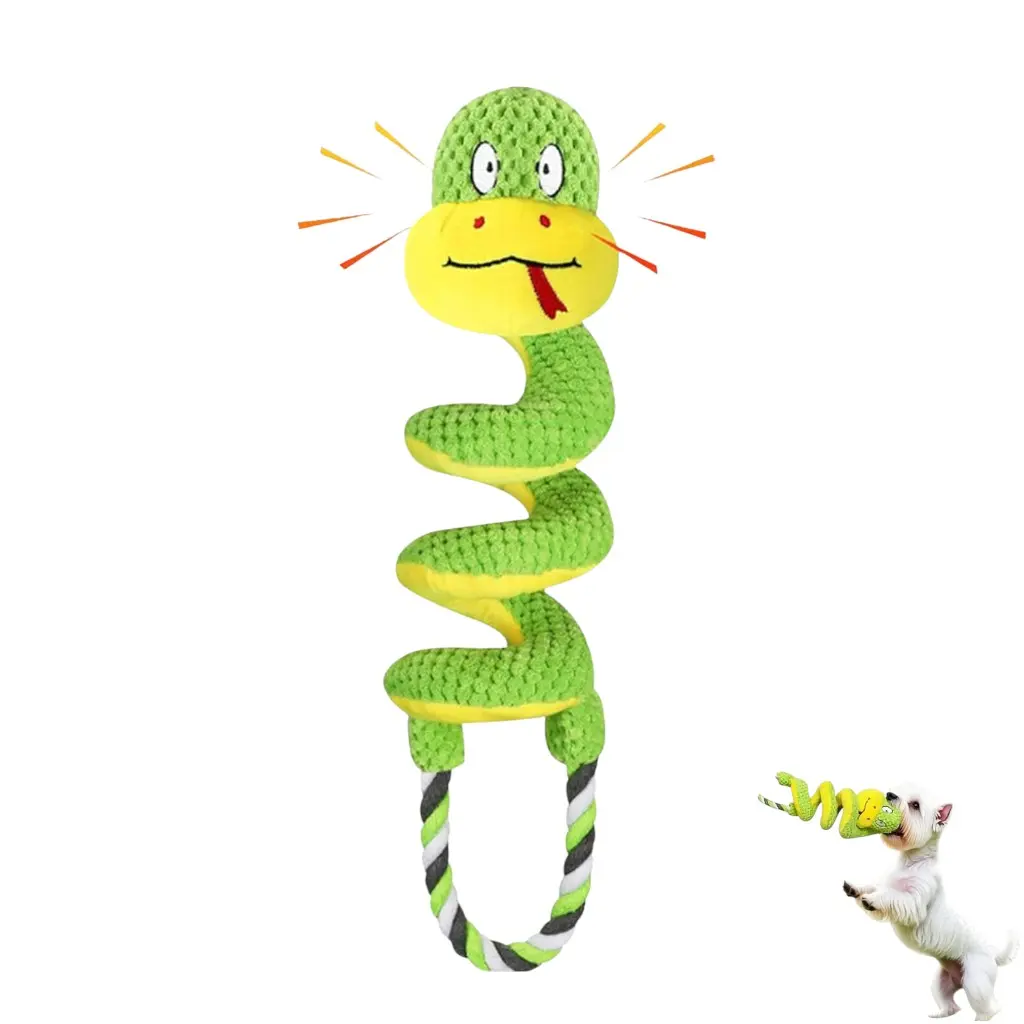 Non-Toxic Chewable Worm-Shaped Interactive Dog Toy - Anxiety-Relieving Vocal Soft Rubber Long-Necked Snake Toy with BB Whistle, Spiral Pattern, Interactive Knot, Lightweight & Easy to Carry (For Clinginess, Barking, Obesity), Chewable Interactive Toys, No