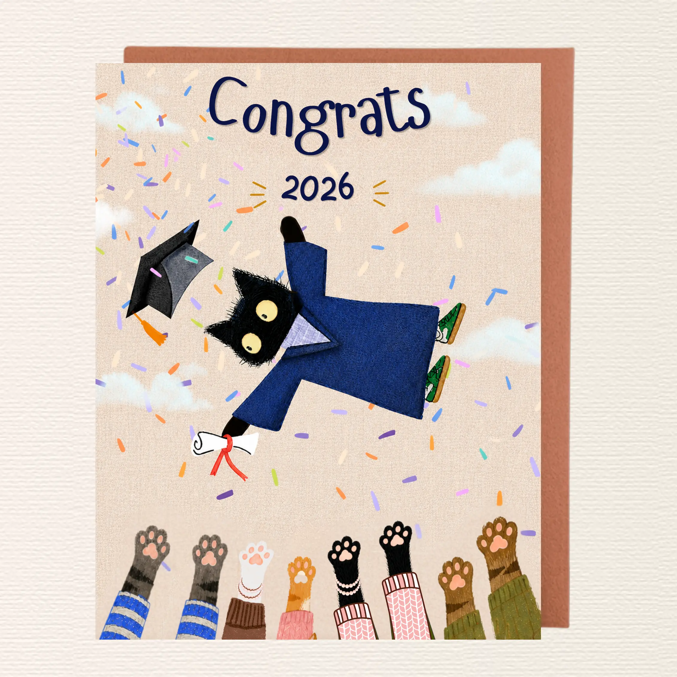 Cat Graduation Card Cute Black Cat Graduation 2026 Cat Lover Graduation Gift Idea Funny Congrats Grad Greeting Card A2 Blank Card & Envelope