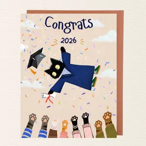 Cat Graduation Card Cute Black Cat Graduation 2026 Cat Lover Graduation Gift Idea Funny Congrats Grad Greeting Card A2 Blank Card & Envelope