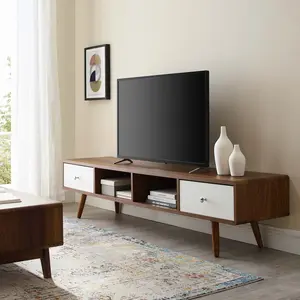 Modway Transmit 70" Media Console Wood TV Stand in Walnut White