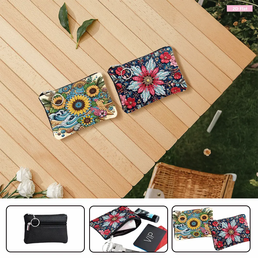 DIY Diamond Painting Bling Rhinestone Makeup Bag Zipper Closure Diamond Dot Diamond Card Pack Large Capacity 5D Diamond Painting Coin Pouch for Cash Carry Daily Use Travel