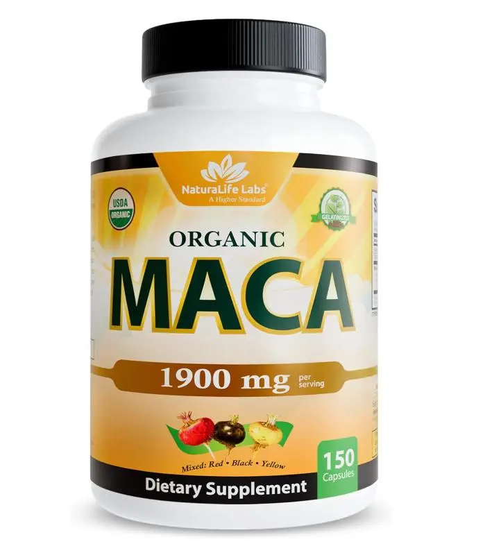 NaturaLife Labs Organic Maca Root – Black, Red & Yellow – 1900 mg per Serving – 150 Capsules – Gelatinized Peruvian Maca – Non-GMO, Gluten-Free, Vegan