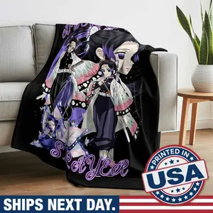 Demon Slayer Kimetsu No Yaiba Shinobu Kochō Luxurious Fluffy Flannel Blanket - Super Soft, Cozy, Decorative, Portable - for Couch, Bed, Travel - Ideal Gift for Anime Manga Fans, Adults, Pets YTK00081, Flannel Blankets