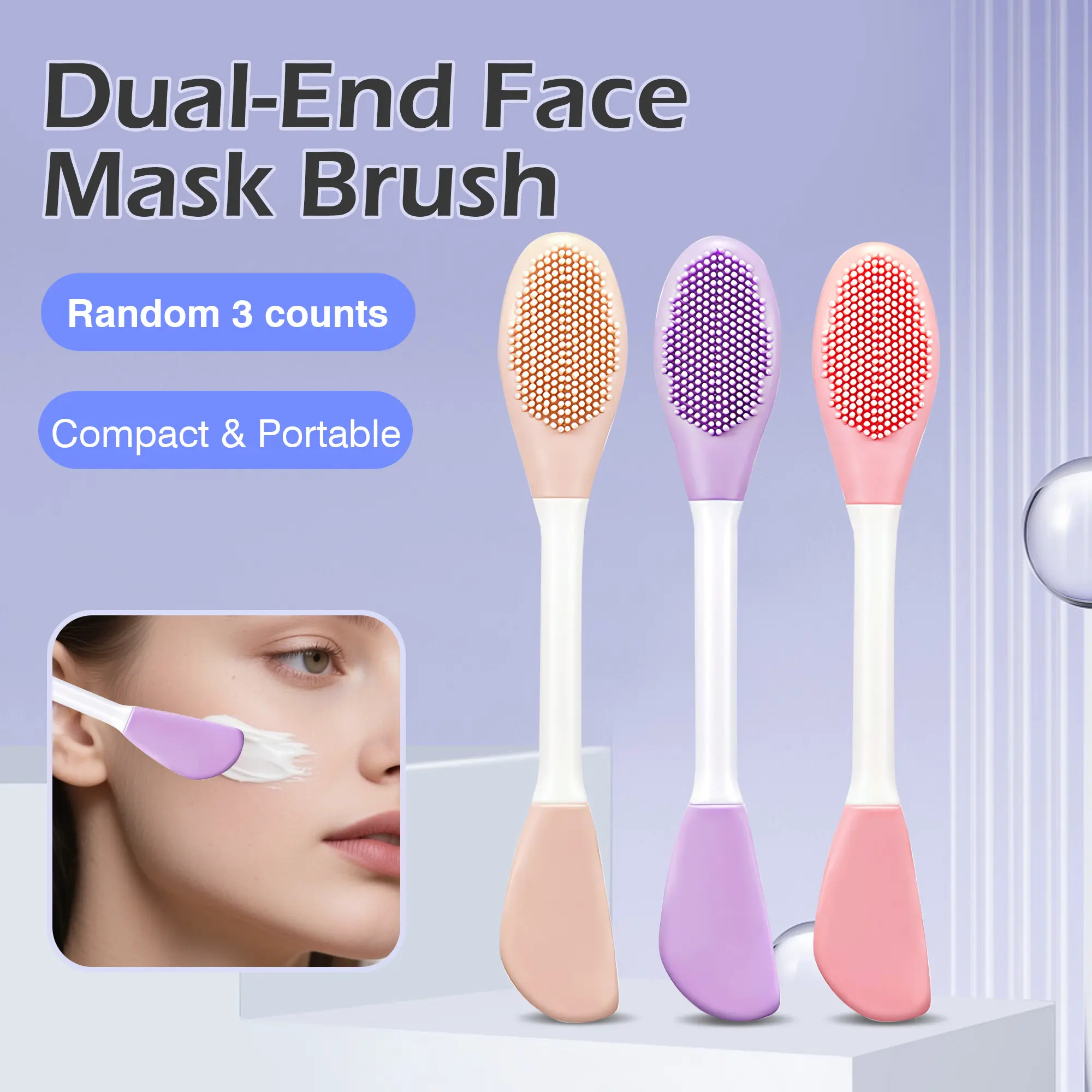 3-Count Double-Ended Silicone Facial Brushes - Multi-Use Gentle Skin-Friendly Body Care Cleansing Tools, Daily Mask Applicators, Ideal Gift for Beauty Enthusiasts for Thanksgiving, Mother's Day, Reusable, Easy Clean, Dual-Ended, Two Ends