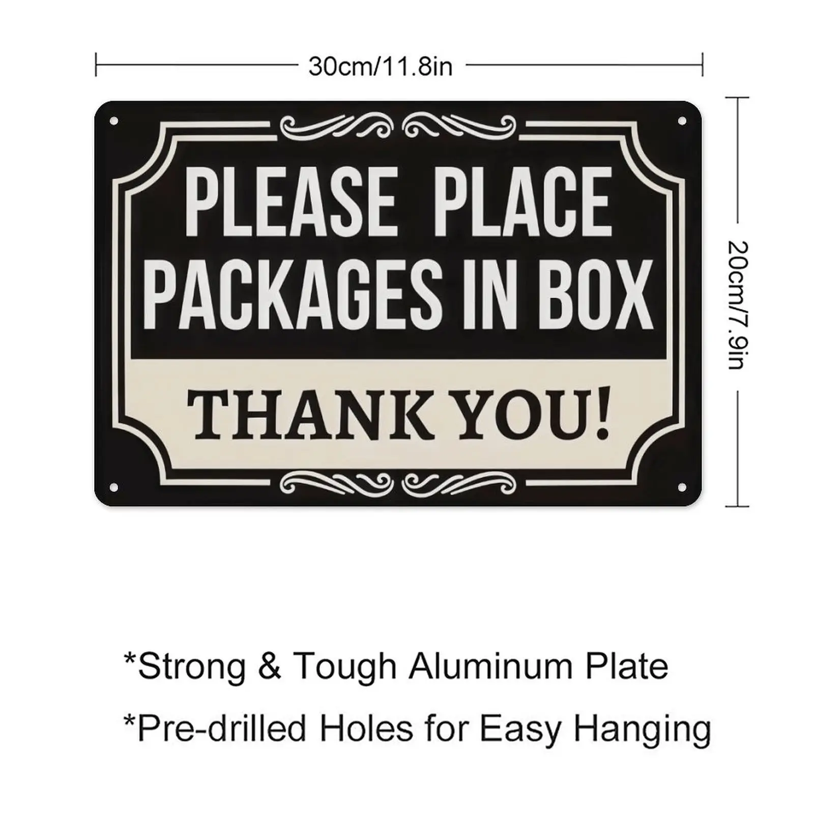 1pc Vintage Rustic Metal Wall Sign - 2D Flat Classic Black & Beige Decor Organizer with "Please Place Packages in Box" Message, Durable Indoor-Outdoor Porch Home Accessory