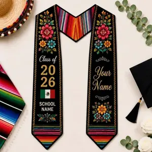 Personalized Mexican Graduation Stole 2026, Custom Name & School Sash, Mexican Flag Serape Graduation Stole