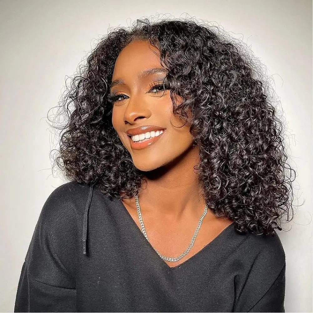 13x4 Bob Wig Human Hair Short Curly Wave Lace Front Wigs Human Hair 180% Density Deep Curly HD Lace Frontal Human Hair Wig for Women Wig Pre Plucked Natural Hairline 16 Inch