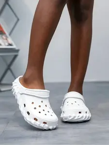1 Pair Couples' Wavy Edge Clogs, 2-in-1 Design, For Beach Vacation & Daily Wear